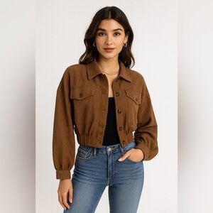 SHEIN Brown Utility Jacket with Balloon Sleeves